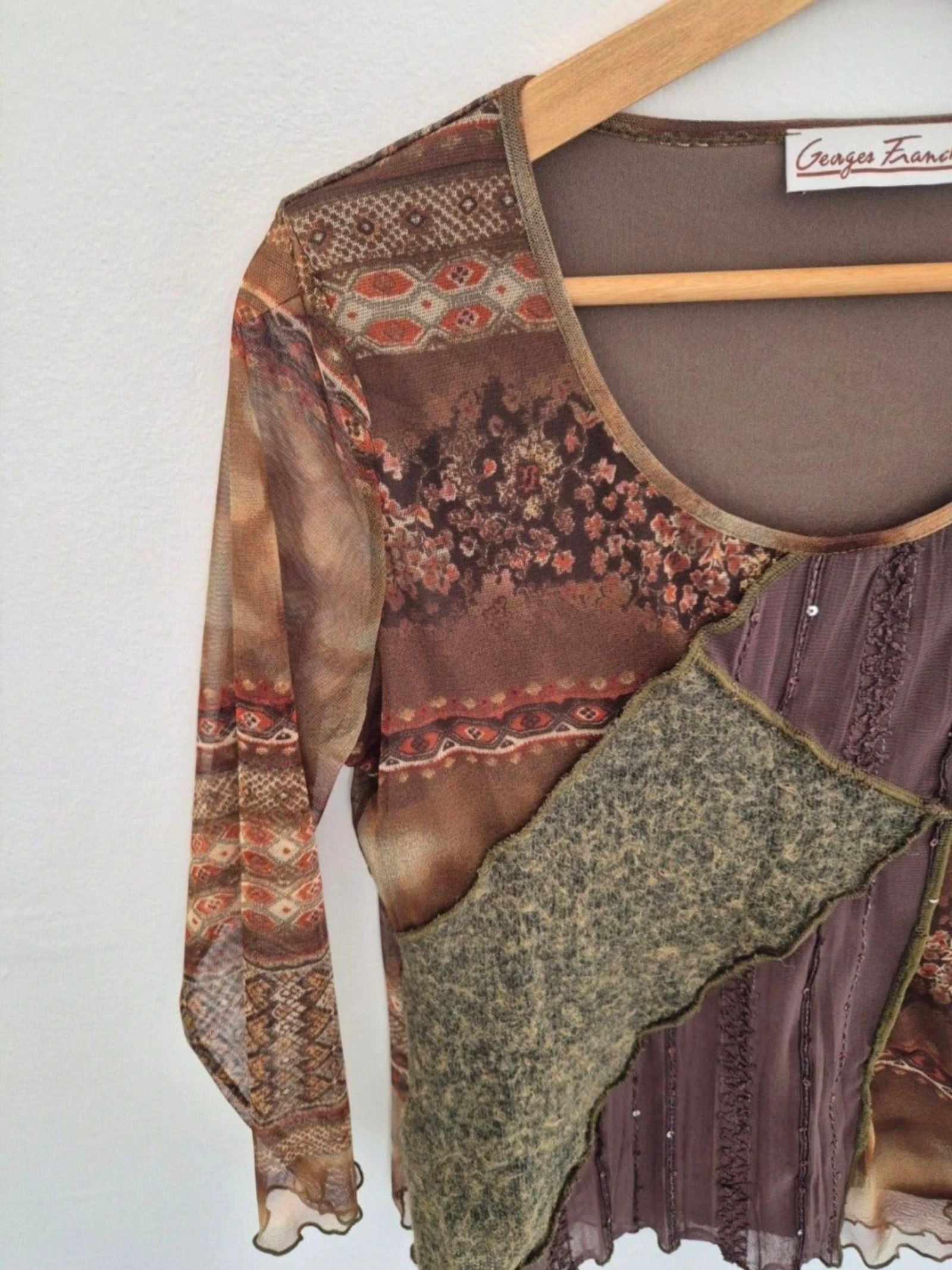 Vintage Georges Franck Y2K Haut en Maille Patchwork à Paillettes – Taille 42/44 – photo 3